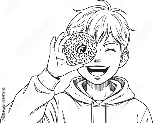 Anime style boy performing card magic trick, magician sketch