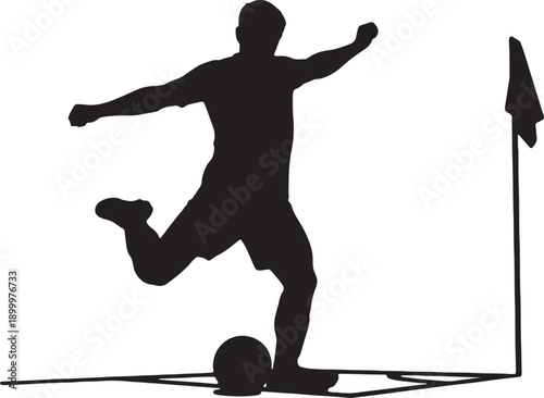 Soccer Player Kicking Ball Near Corner Flag Silhouette
