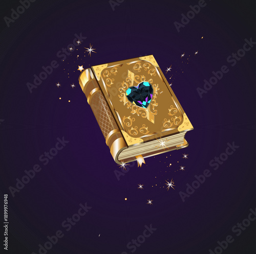 Fantasy Golden Spellbook with Gemstone and Glow