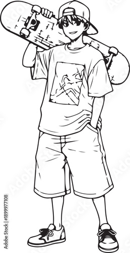 Anime style boy speaking into podcast microphone, broadcaster sketch