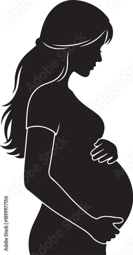 Pregnant woman holding belly flat design vector illustration silhouette