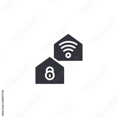 House with Wi-Fi and security lock icon illustrating protected home internet connection and secure wireless access.