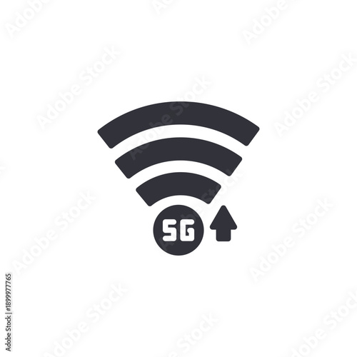 Wi-Fi signal with 5G and upward arrow icon indicating boosted internet speed and enhanced network performance.