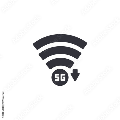 Wi-Fi signal with 5G symbol icon representing high-speed wireless internet, modern connectivity, and data transmission.