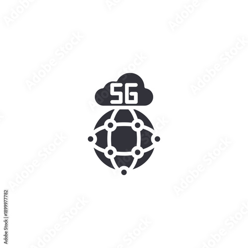5G globe network icon illustrating global connectivity, worldwide telecommunications, and digital communication systems.