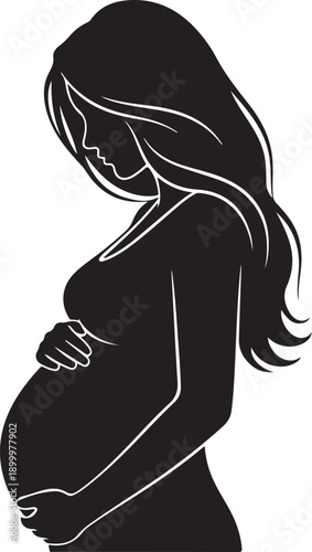 Pregnant woman silhouette holding belly vector illustration flat design