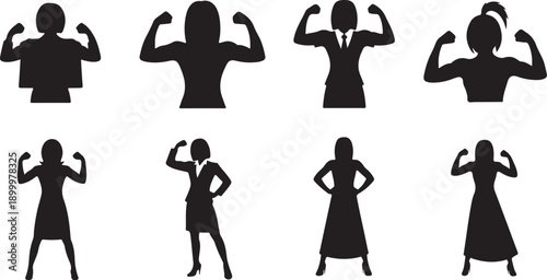 Strong women empowerment fitness workout pose flat design vector illustration
