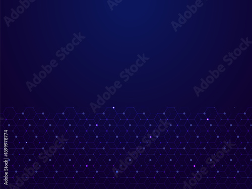 Abstract futuristic hexagon network connection with dots and lines, digital technology background for AI and Big Data concept.