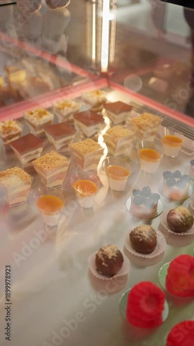 Wallpaper Mural Assortment of exquisite desserts in a pastry shop display case. Concept of a pastry shop display case.. Torontodigital.ca