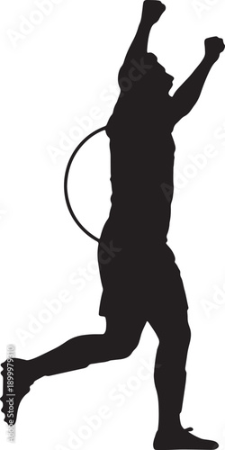 Man Jumping with Hula Hoop in Silhouette on White Background