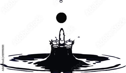 Stunning dark blue water drop splash with ripples and bubbles