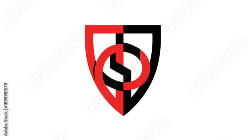 Free Download Geometric Shield Monogram Logo: Intertwined Red and Black S and O Letters. Security, defense, corporate brand identity vector icon. - GFXLoad