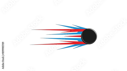 Hockey Puck Speed Icon Vector. Fast Sport Logo Graphic with Red and Blue Motion Trails and Dynamic Velocity Streaks.