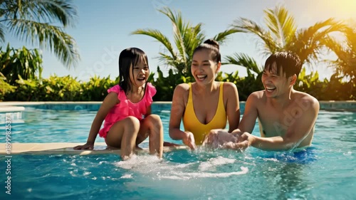 Wallpaper Mural A man and a girl playing and splashing water in a swimming pool on a sunny day Torontodigital.ca