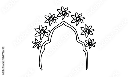 A beautiful illustration of a woman's head adorned with a floral crown isolated on white background, Vector