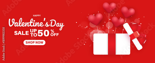 Valentine’s Day Sale Banner with Red Hearts, happy valentines day background vector illustration eps, valentine discount banner, promotional banner, sale banner
