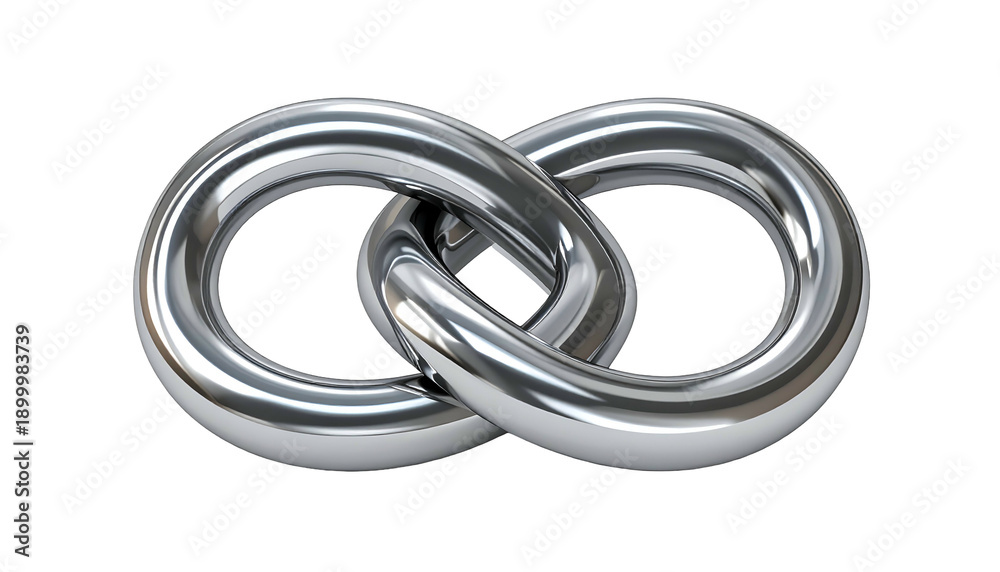 Fototapeta premium Shiny, intertwined silver loops forming an infinity symbol, set against a stark black background