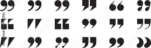 Collection of black quotation marks in varying orientations and sizes