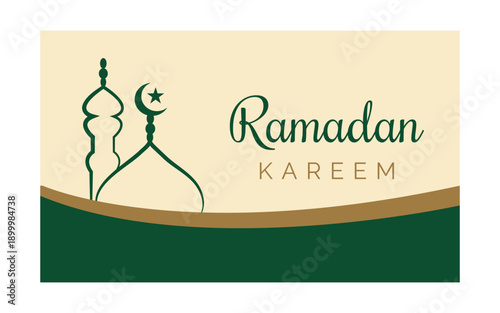 Ramadan Kareem horizontal vector banner, text in middle with Mosque. Ramadan Kareem ads, flyer, invitation, greeting card. 
