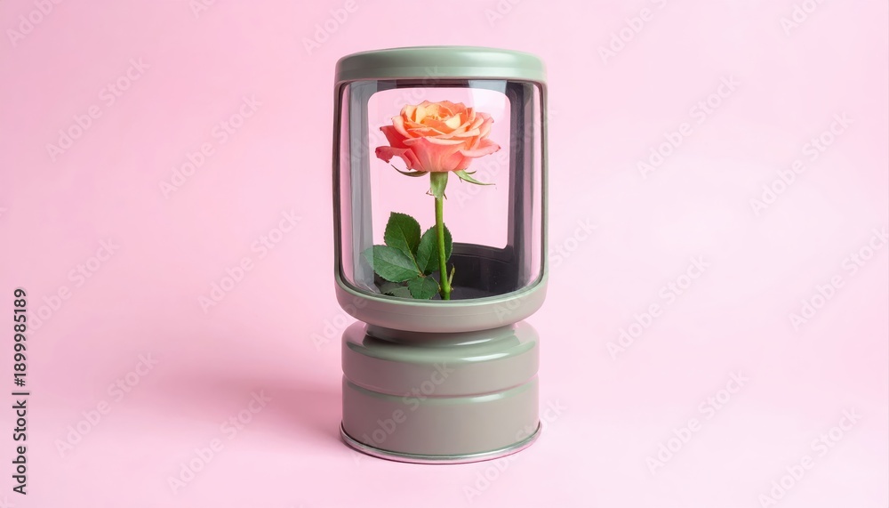 Obraz premium Rose in Glass Display Case on Pastel Pink Background