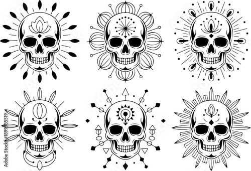 Royal Skull Emblem Vector Set with Crowns and Laurel Wreaths