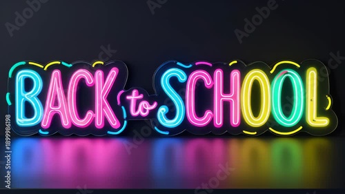 Neon “Back to School” sign featuring bright, multicolored glowing lettering set against a deep black background.
