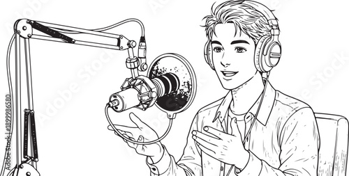 Stylist boy with scissors and comb, hair salon sketch