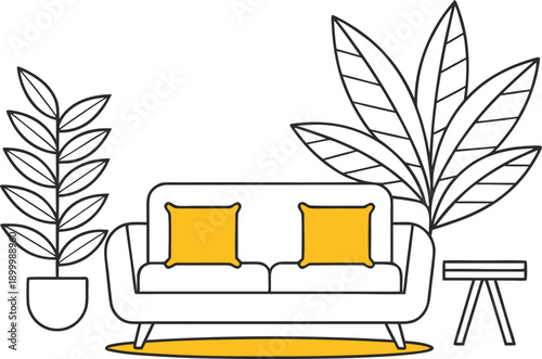 Modern Interior Design Living Room Illustration. Home Interior Design Contemporary Style Illustration. Minimal Interior Design Room Concept Illustration. Luxury Interior Design Home Space Illustration