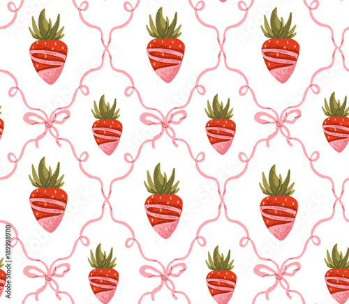 Seamless pattern with tasty strawberry and pink chocolate