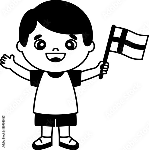 Boy Holding Danish Flag vector outline