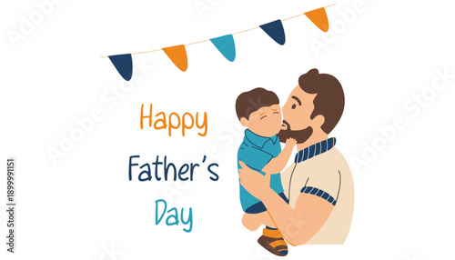 A cartoon illustration of a father and son celebrating Father's Day