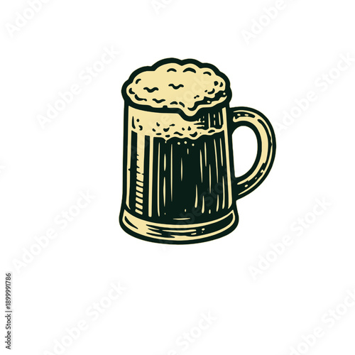 Woodcut Beer Mug Illustration with Traditional Linocut Character