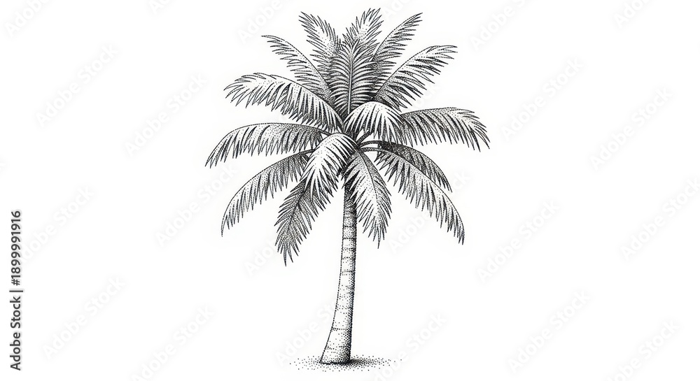 Obraz premium Tropical Palm Tree Hand Drawn Illustration Isolated on White