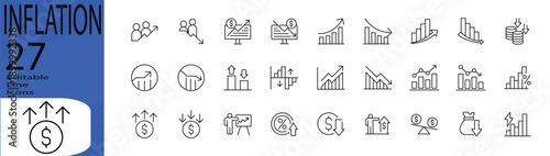 Inflation icon set. Editable stroke. Vector illustration.