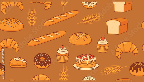 Artisan Bakery: Warm Brown Bread Pattern Design
