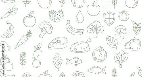 Fresh & Healthy: Green Nutrition Icon Pattern
