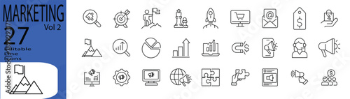 Marketing vol 2 icon set. Editable stroke. Vector illustration.