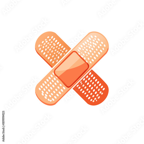 Two crisscrossed adhesive bandages for wound care and first aid treatment