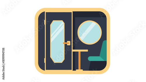 Bathroom Illustration with Mirror and Door.