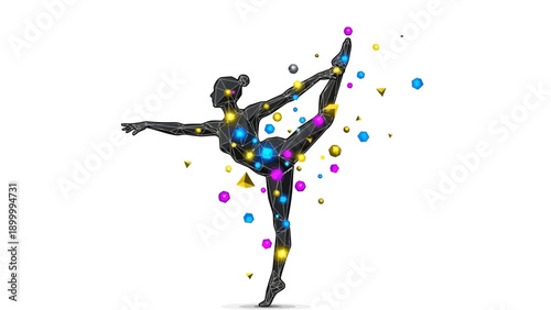 Ballerina Dancing with Colorful Paint Splatters.