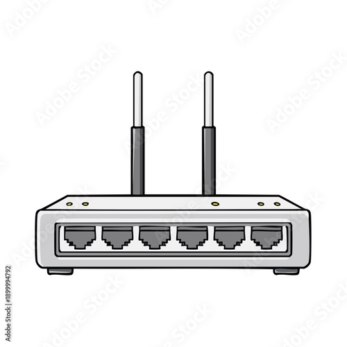 Modern home wireless router with multiple ethernet ports and antennas for internet connectivity
