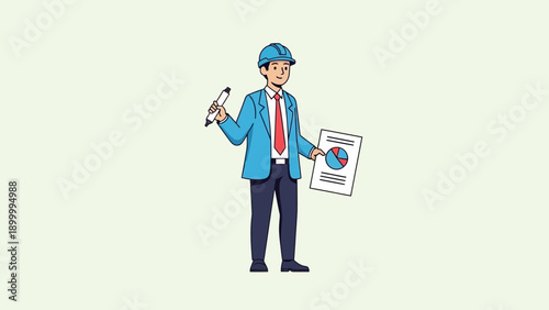 Businessman holding a wrench and blueprint.