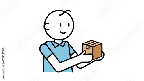Cartoon Man Holding Small Box Package.