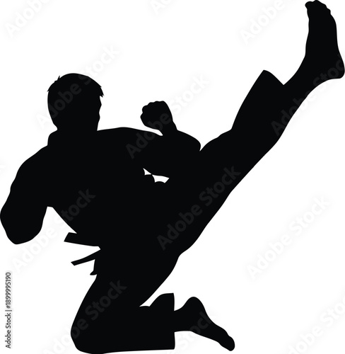 Man kicking in martial arts uniform silhouette