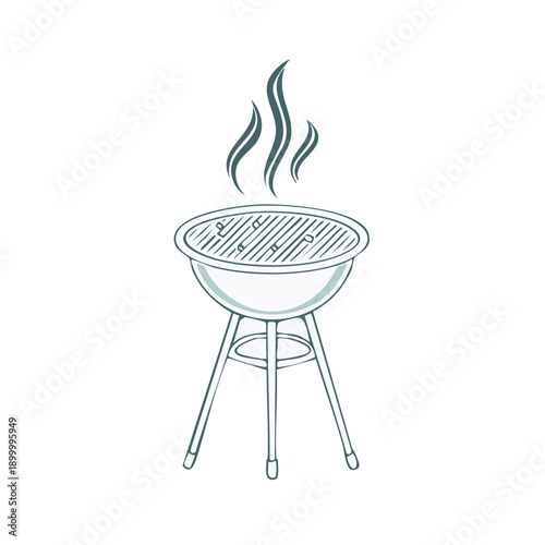 Barbecue Grill with Smoke Rising, Hand-Drawn Illustration, Outdoor Cooking Icon