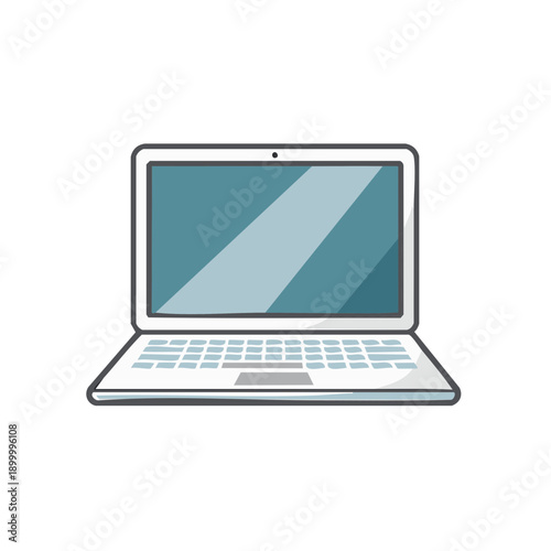 Modern open laptop computer with a blue screen and keyboard in a flat design style