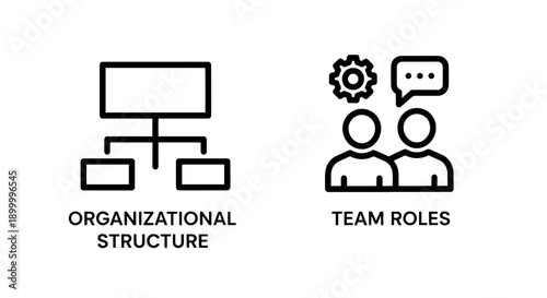 Organizational Structure and Team Roles Icons: Business Hierarchy and Employee Function Concepts