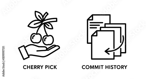 Cherry Pick and Commit History icons for software development, version control, code management, and selective code integration.