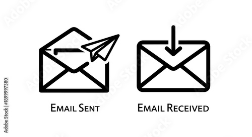 Email sent and received icons, representing digital communication, messaging, and the exchange of electronic mail.