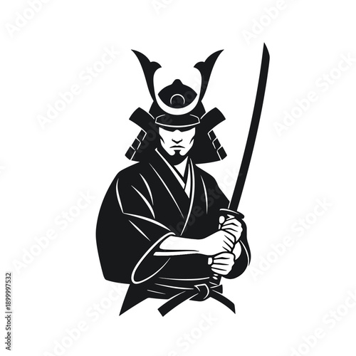 Japanese warrior vector illustration in armor with sword, representing strength and heritage.